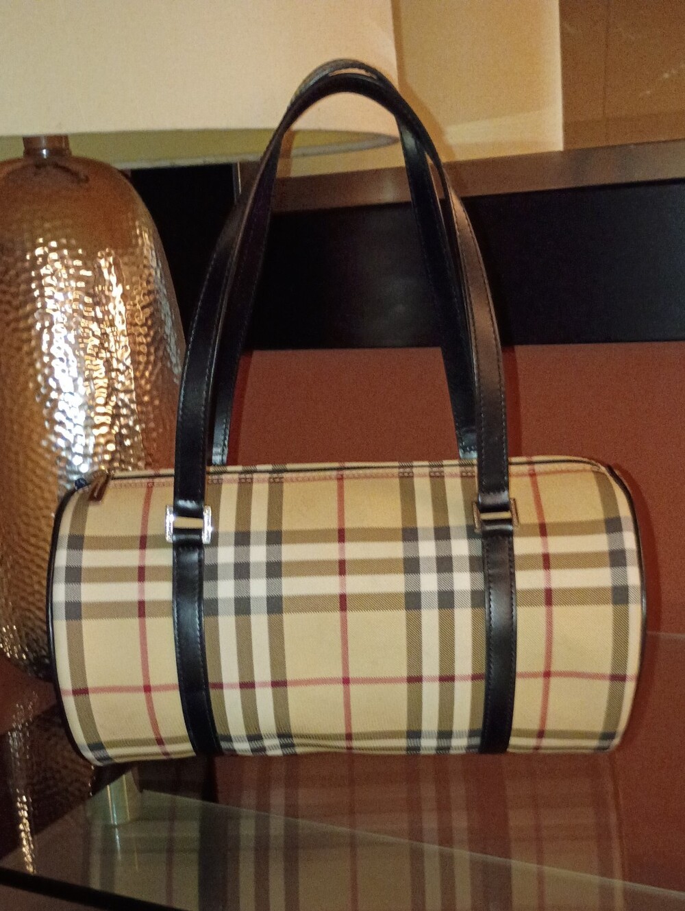 Burberry Nova Check Barrel Bag with Black Straps - Picture 1 of 15